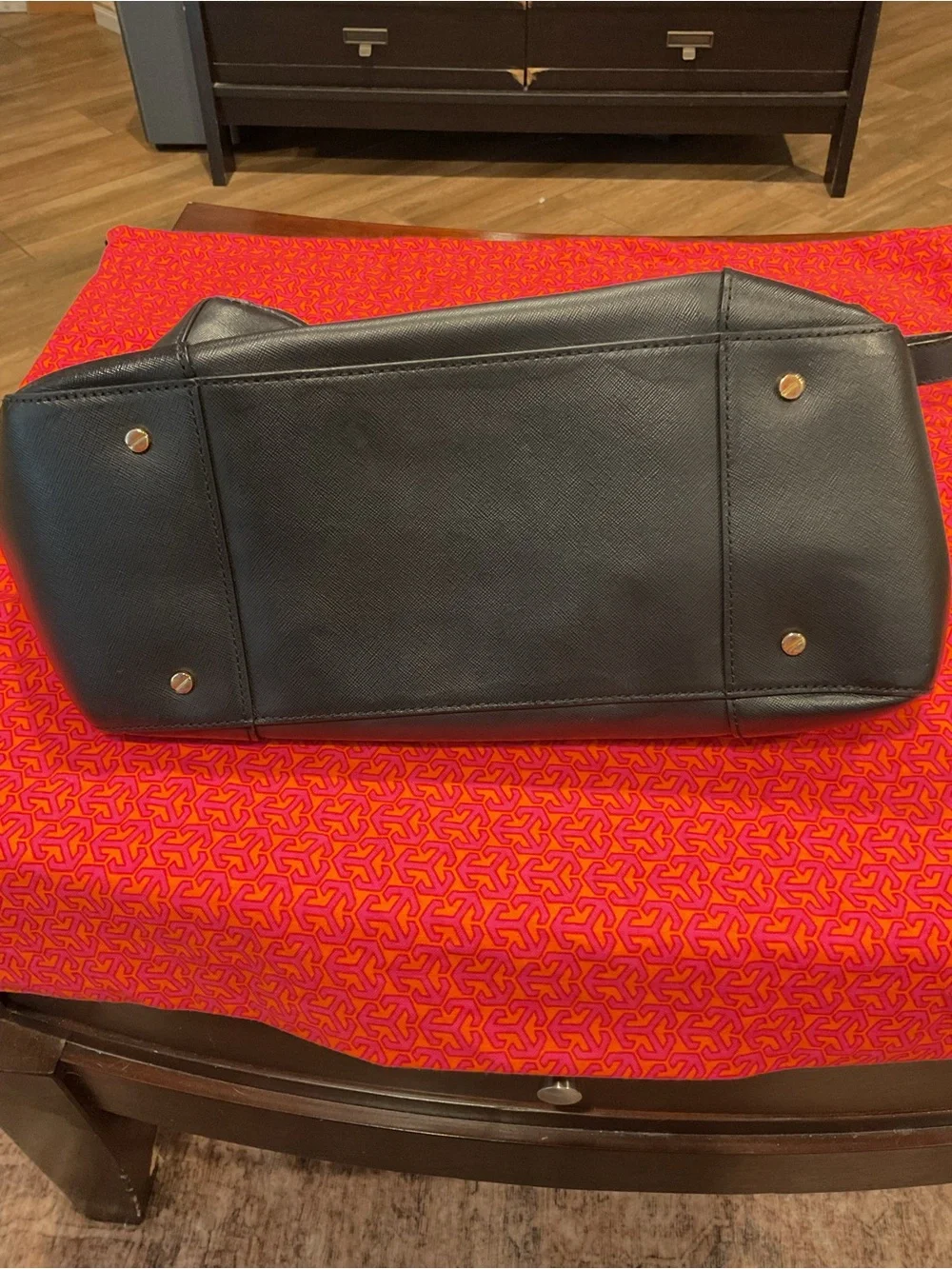 Tory Burch Black Leather Satchel with Gold Hardware
